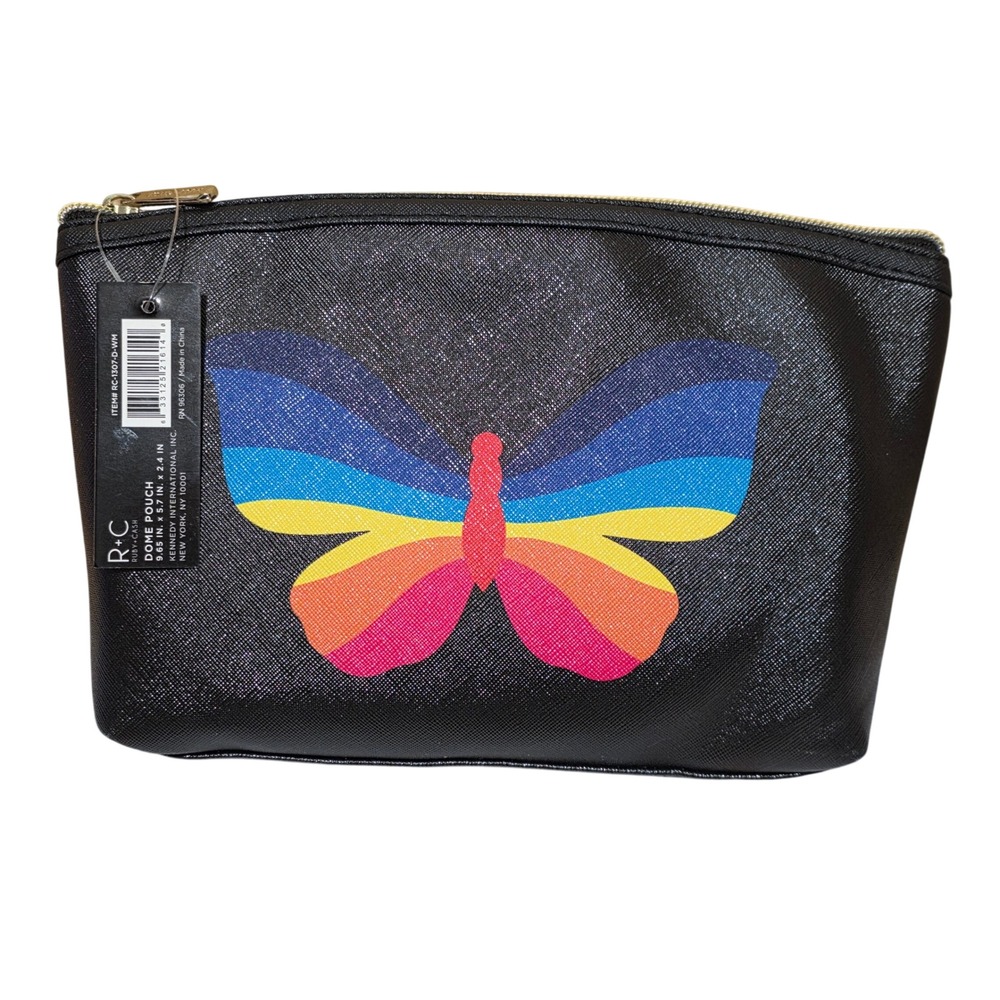 Ruby + Cash Black Rainbow Butterfly Dome Pouch Cosmetic Makeup Bag RC-1307-D-WM